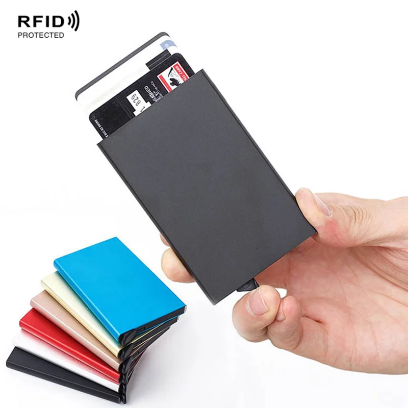 Tarjetero metálico de aluminio para hombre y mujer, funda creativa para tarjetas de crédito y negocios, Multicolor