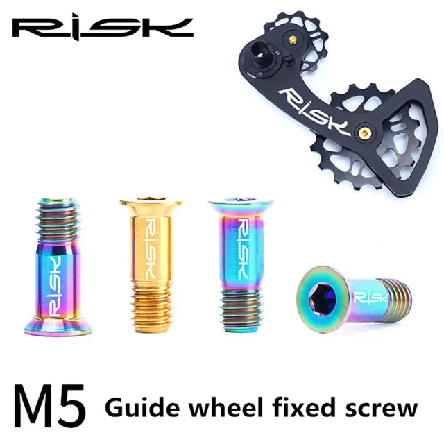 

RISK 2PCS M5*14.2mm Bicycle Rear Derailleur Bolt Titanium Bolt Jockey Wheel Bolt Parts MTB Bike Shifter Guide Roller Bolt Screw