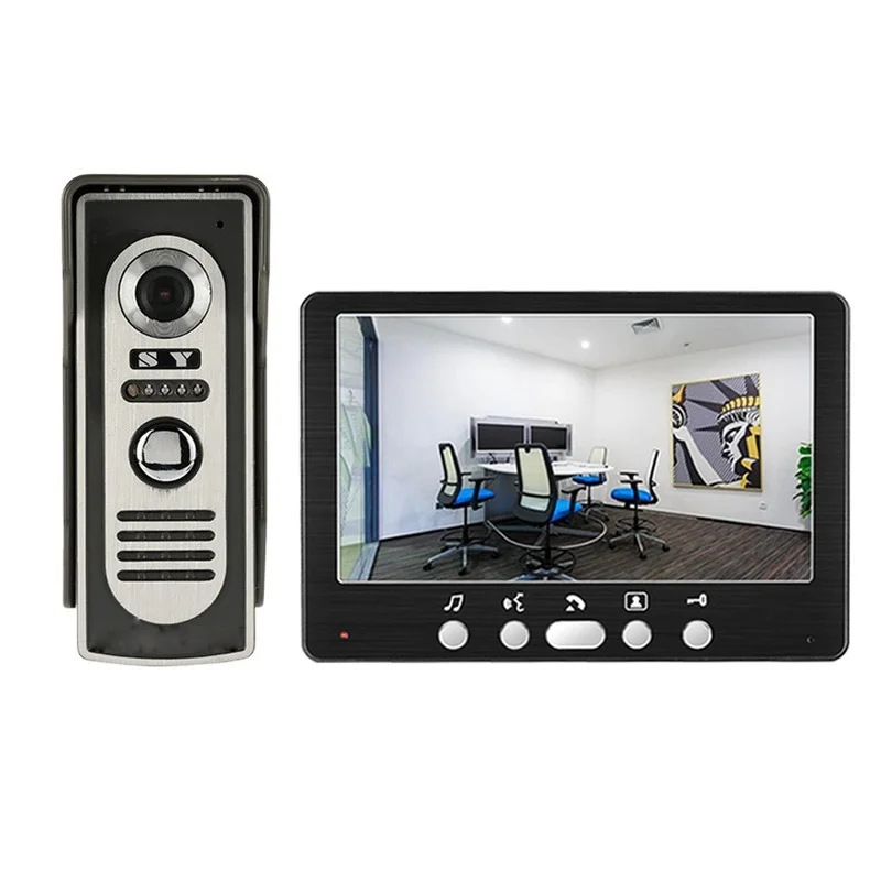 

7 Inch HD Liquid Crystal Metal External Machine Night Vision Waterproof One Key Lock Visual Intercom Wall-mounted Installation