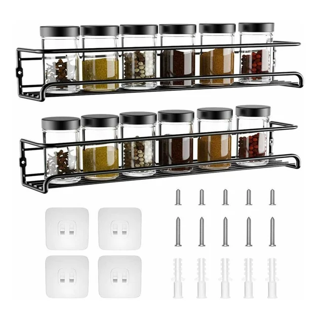 Set Of 2 Metal Spice Shelves, Wall Mount Rack Organizer Single Layer