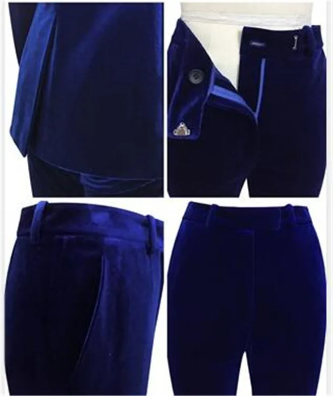 Navy Velvet 2 PCS Women Suit Business Pantsuits Office Formal Uniform Ladies Work Wear Blazer Outfit Pantsuit Custom Made