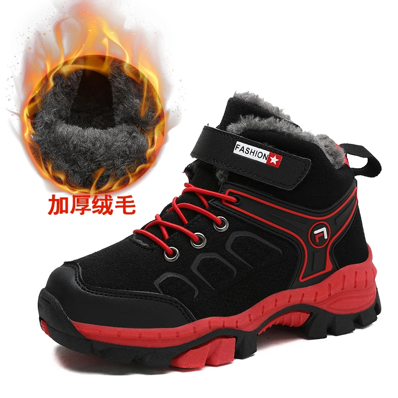 Black red Детские спортивные туфли для мальчиков и девочек туфли из хлопка на открытом воздухе Новая Детская жилетка на осень и зиму женская обувь плюс бархат Пеший Туризм обувь - Цвет: Black red