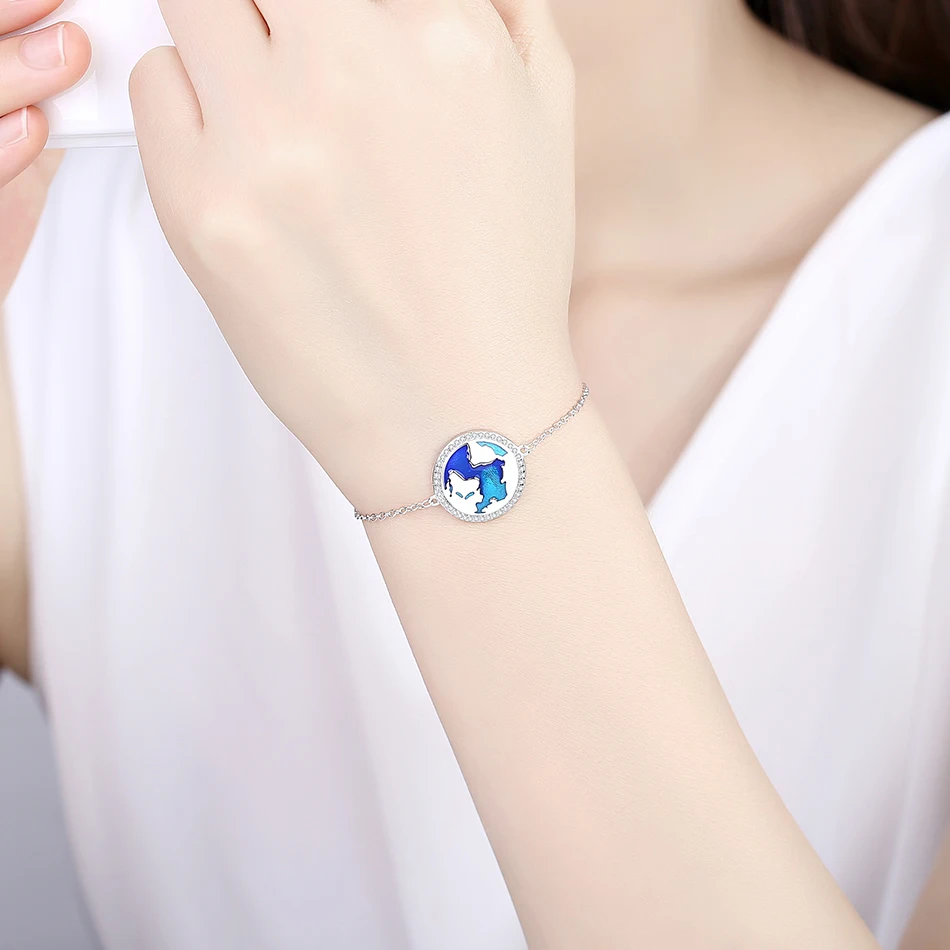 ELESHE 925 браслеты из стерлингового серебра для женщин Карта мира браслет с кубическим цирконием круглой формы браслет-цепочка Ювелирные изделия