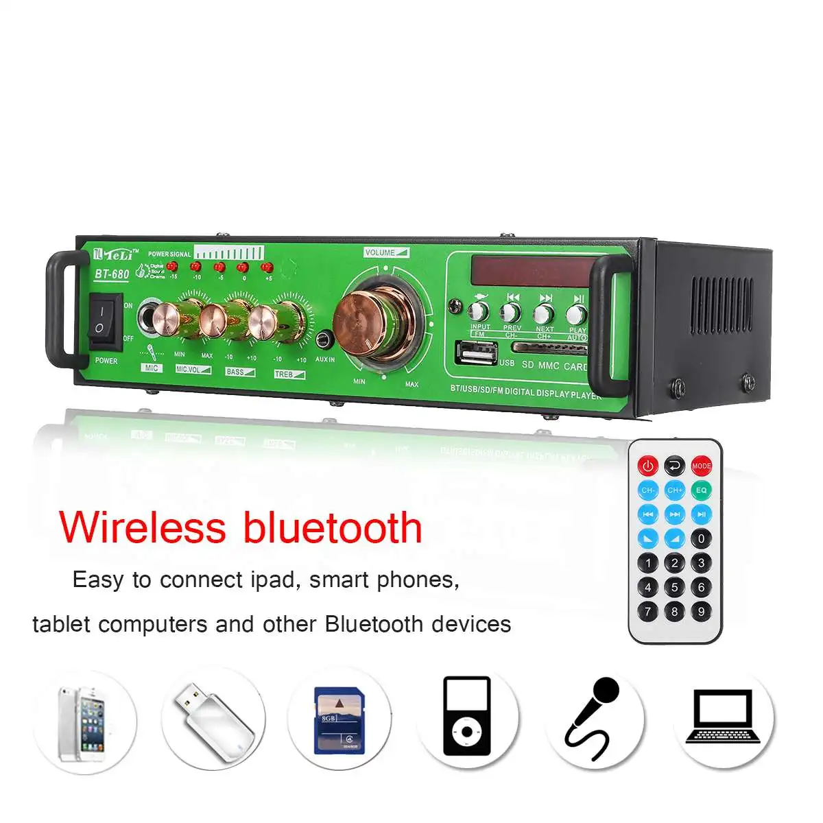 Audew 500 Вт bluetooth аудио цифровой стереоусилитель USB FM SD Mic домашние Автомобильные усилители 220 В/12 В Полнофункциональный инфракрасный контроль