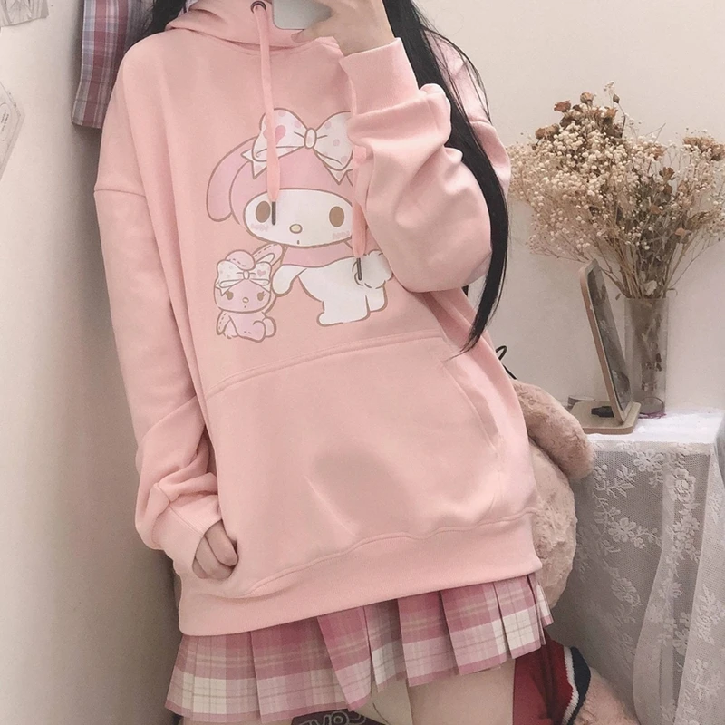 Японская кавайная толстовка с капюшоном свитшот женская уличная одежда большого
