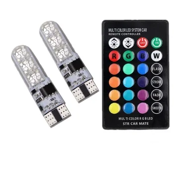 

Car LED T10 5050 The Wide Light W5W 6SMD RGB Remote Control Colorful Bulb Flashing Waterproof Silicone