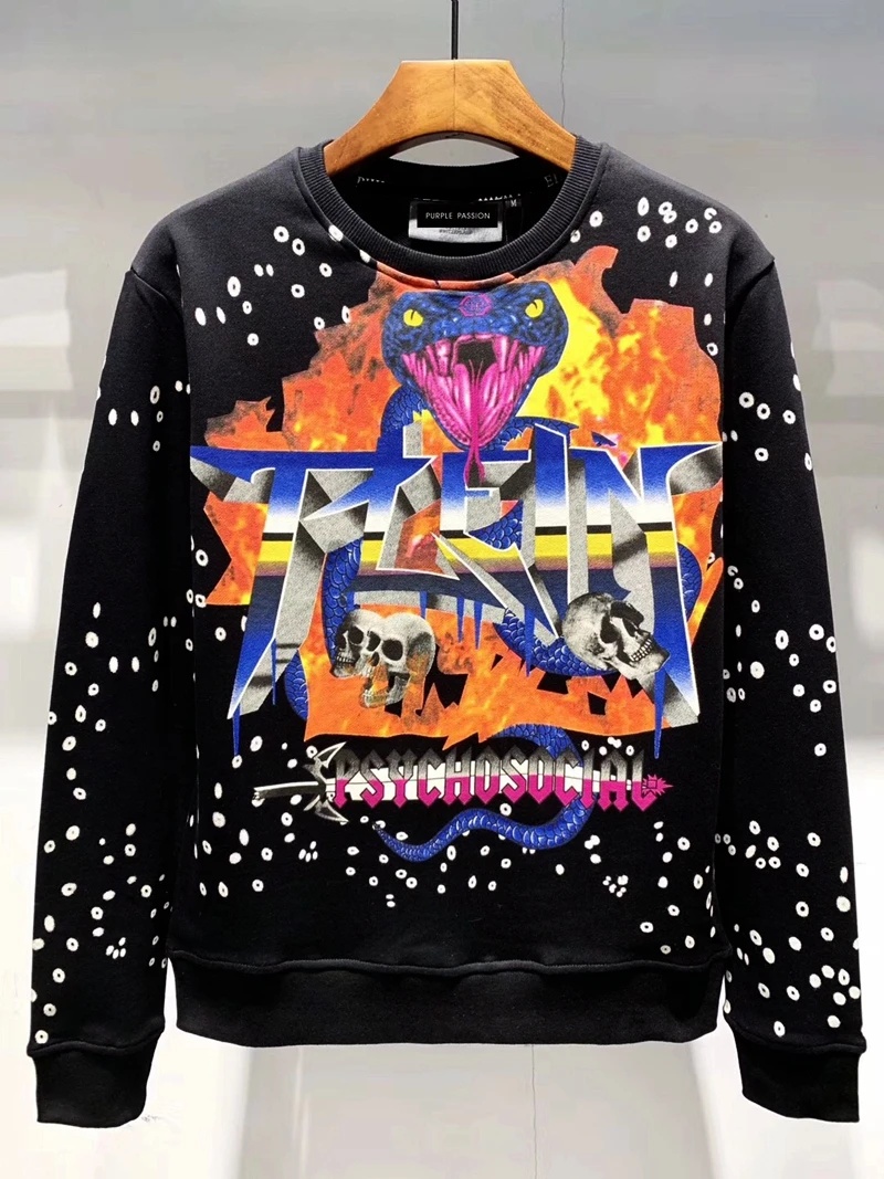 

Men's cotton blazer with printed print for a round-collared, long-sleeved hoodie for fall 2019