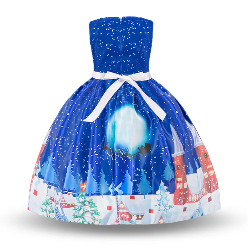 Платье для маленьких девочек с принтом Санта Клауса; платье для дня рождения, свадьбы, вечеринки; костюм принцессы для девочек; детское бальное платье; рождественские наряды