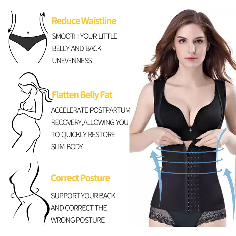 Waist Trainer Sauna Vest Tummy Belly Body Shaper Waist Cincher Corset Adjustable Strap Workout Tank Top Zipper Hook Shapewear thong shapewear