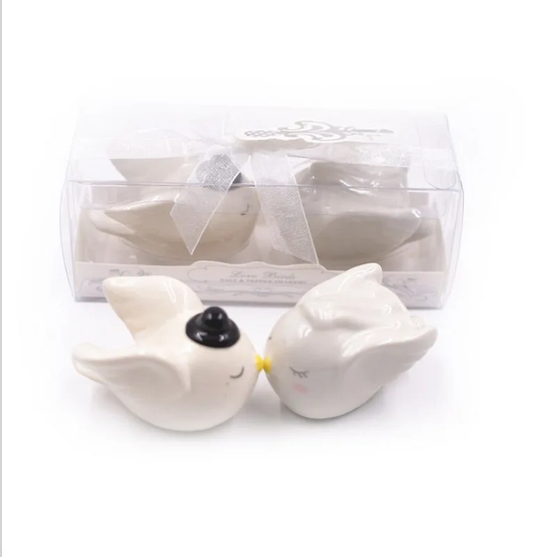 

(5sets/Lot)FREE SHIPPING+Bride Groom Angel Birds Ceramic Salt & Pepper Shaker Set Wedding Favors and Gifts for Guest