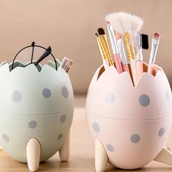 

Cartoon Desktop Pen Holder Makeup Brush Holder Egg Shaped Storage Box Container Storage Bucket for Students (Green)