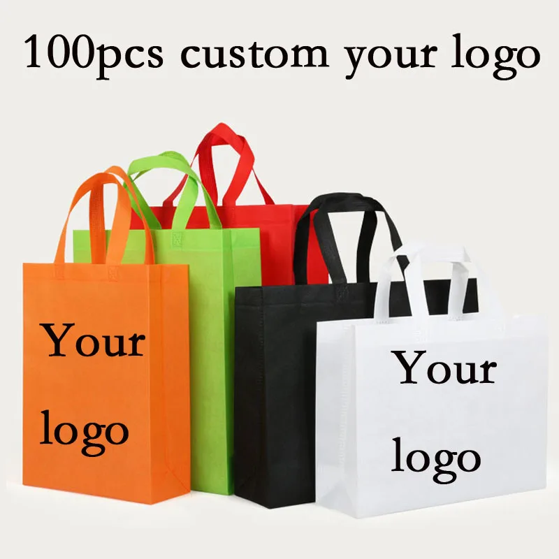 100 шт., Пользовательский логотип нетканые сумки переносная сумка для покупок сумки Одежда Сумки Обувь Сумки