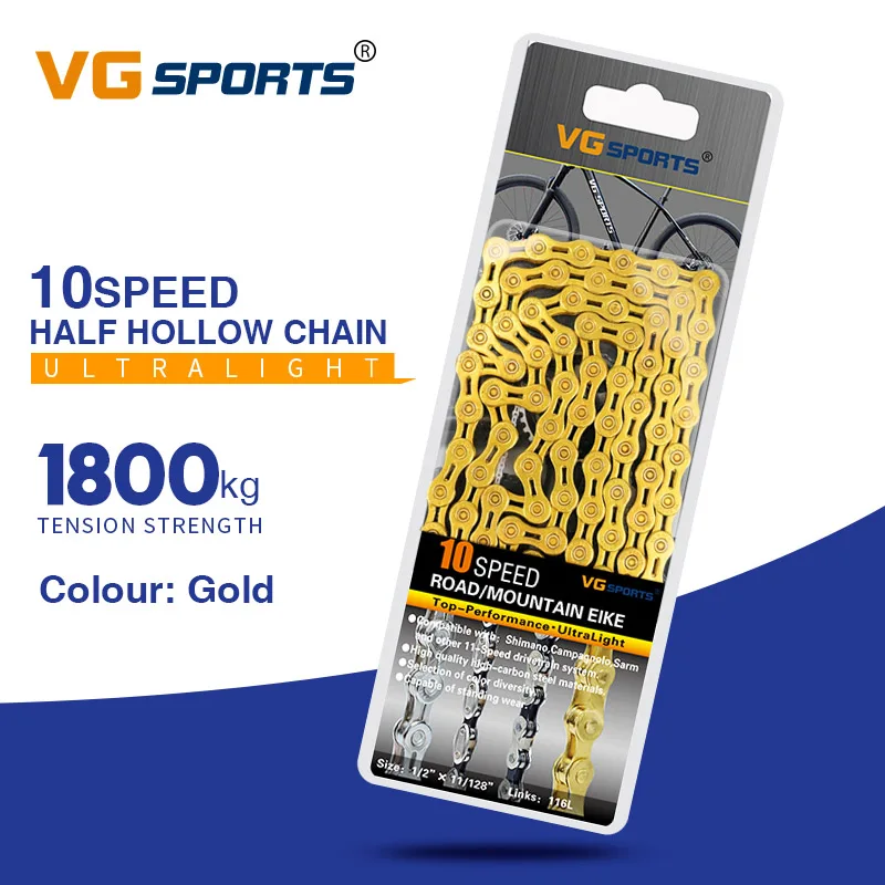 10s Half Hollow gold VG SPORTS 10 11 скоростей горный велосипед Ультралегкая кассета отдельная кассета свободного хода+ велосипедная цепь серебро полый 116L набор - Цвет: 10s Half Hollow gold