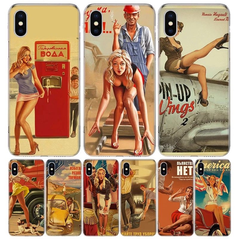WW2 Sexy Pin up Girl Vintege Cover Phone Case For Iphone 11 Pro 7 6 X 8 6S Plus XS MAX + XR 5S SE 10 9 Art TPU Coque Capa Shell