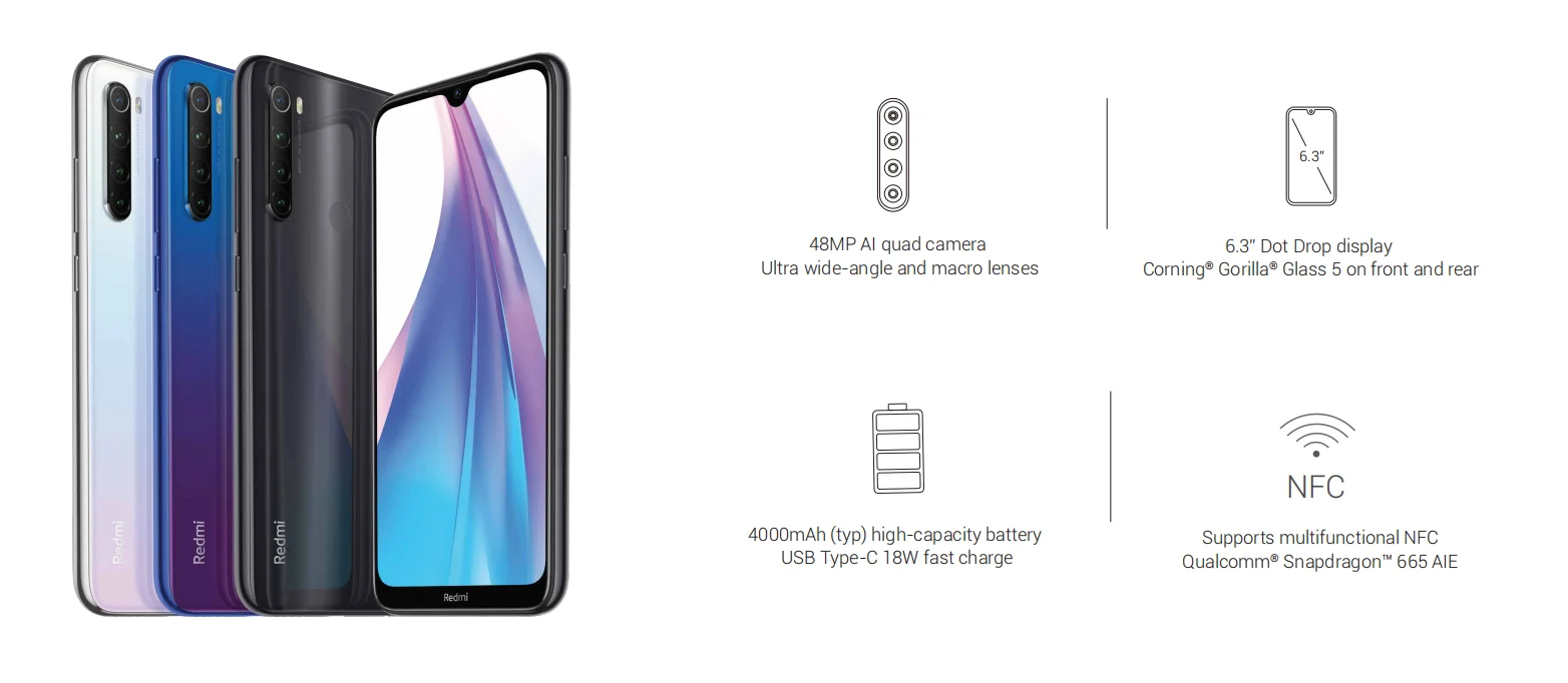 Xiaomi Redmi Note 8T(8 T) Глобальная версия 4G 64G Смартфон NFC 18 Вт Быстрая зарядка 48-мегапиксельная четырехъядерная камера Snapdragon 665 4000 мАч