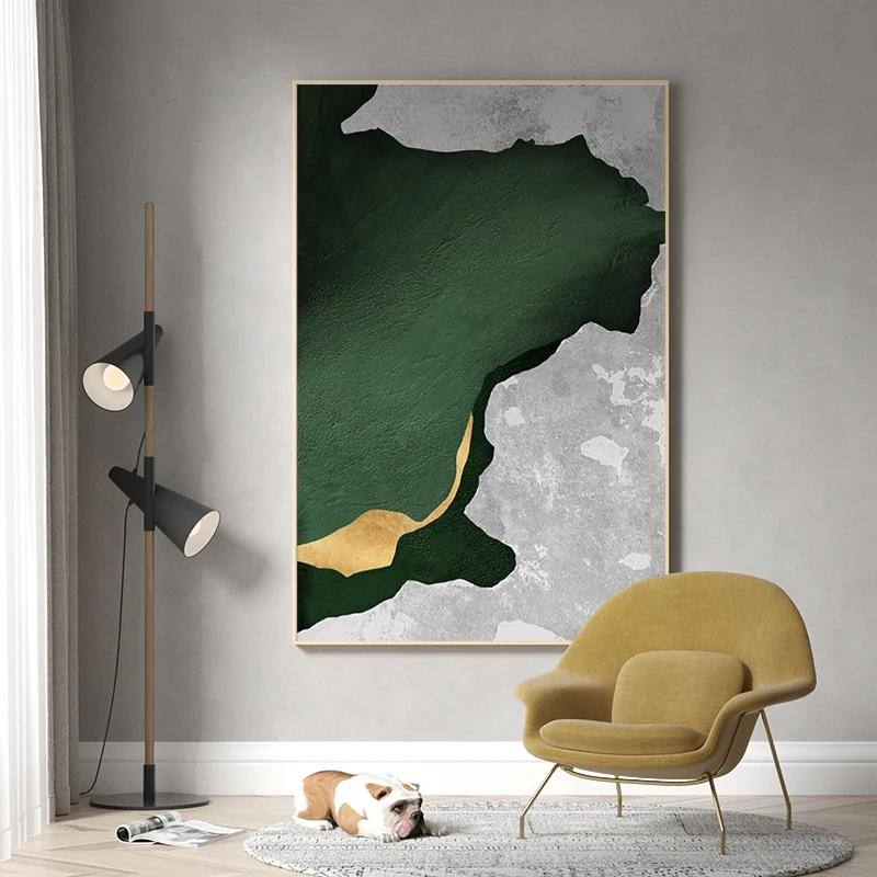 

Handmade Canvas Painting Nordic Abstract Painting Living Room Decor Wall Painting Light Luxury Style Painting Green And Gold Art