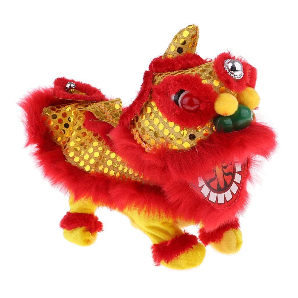 Chinese Electric Plush Walking Sound Lion Doll Home Decor Children Toy Red
