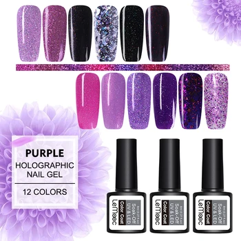 

LEMOOC 8ml UV Gel Nail Polish Soak Off UV Gel Purple Color Set Shiny Glitter Sequins Nail Polish Varnish Art varnish