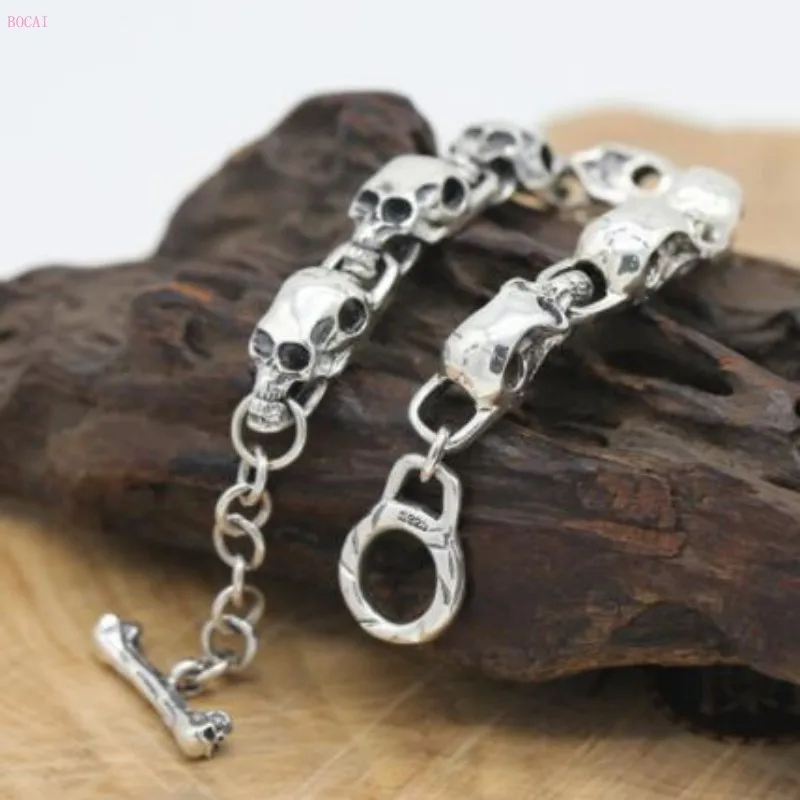 S925 Серебряный браслет для мужчин восстановление древних способов тайское модное серебро панк человек череп рок и хип-хоп мода для мужчин