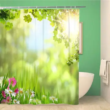 

Bathroom Shower Curtain Green Flower Maple Leaves Abstract Natural Colorful Leaf Branch Polyester Fabric Waterproof Bath