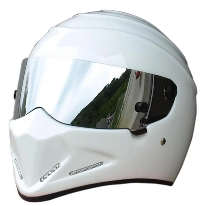 white-silver lens Полный мотоциклетный шлем из углеродного волокна локомотив персональный мотоциклетный автомобильный шлем шоссейный гоночный Ретро Capacete - Цвет: white-silver lens