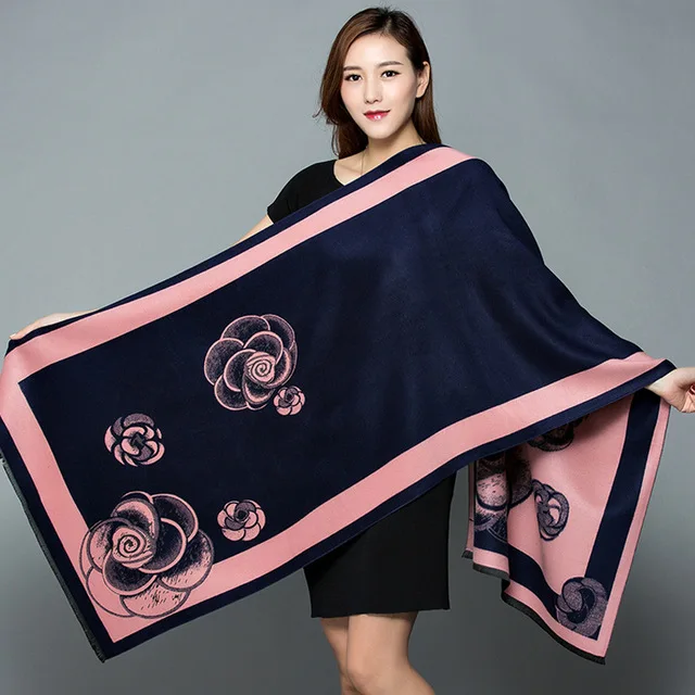 I navy blue pink Шаль женская утолщение теплый кашемировый шарф Пашмина негабаритных мягкий шарф шаль универсальное покрывало bufanda mujer - Цвет: I navy blue pink