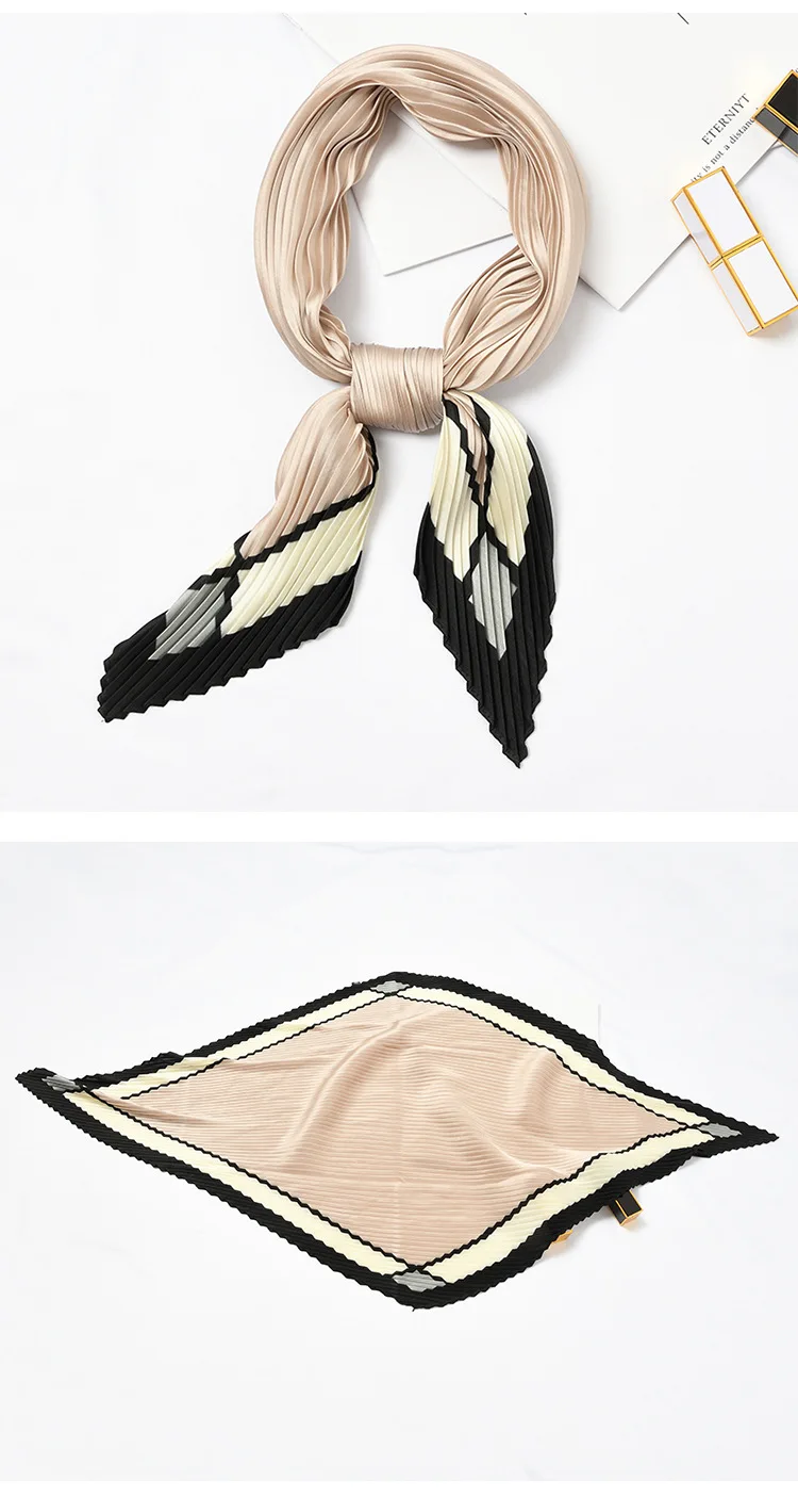 Женский квадратный шелковый шарф, плиссированная бандана, сплошной цвет, платок на шею, повязка на голову [3990]