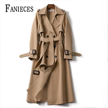 Gabardina fina informal coreana para mujer, abrigo largo elegante con cinturón, para primavera y otoño