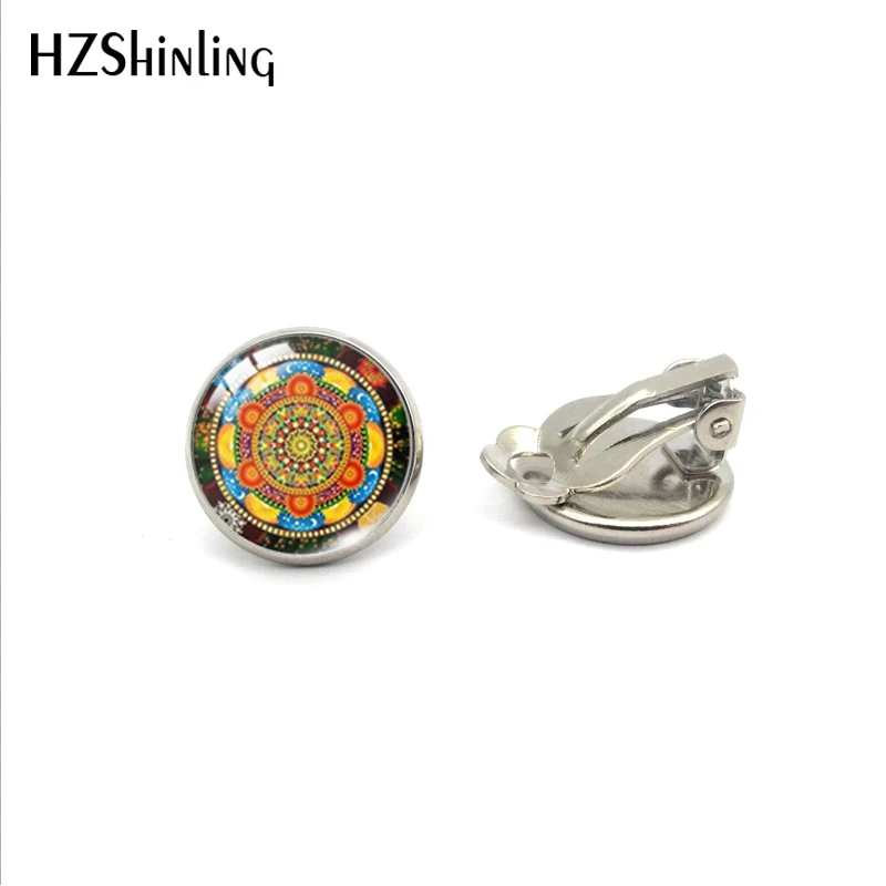 8-Silver Винтажные золотые серьги-клипсы в виде мандалы, красивые цветы, дизайн мандалы, не прокалываются, ювелирные изделия для женщин и девушек - Окраска металла: 8-Silver