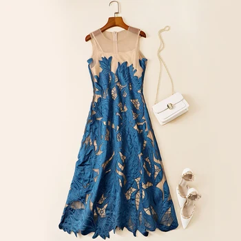 

New 2020 women s European station show style sleeveless slim and big swing dress dress