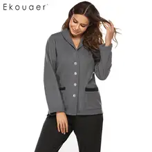 Ekouaer Женская одежда для сна топы с отложным воротником с длинным рукавом и карманом Пижама на пуговицах женская зимняя теплая одежда для сна