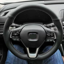 Free Shipping High Quality Cowhide Top Layer Leather Handmade Sewing Steering Wheel Cover Protect For Honda Accord