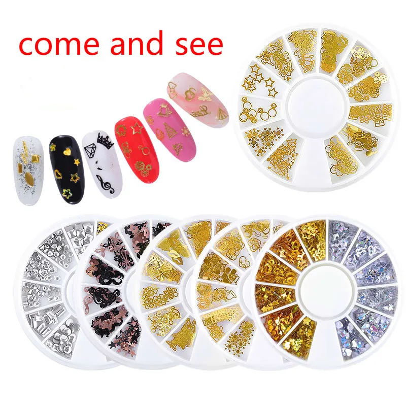 

1 Box Christmas DIY Nail Decoration Nail Tools Accessories Turntable 12 Grid Butterfly Love Gold Nail Art Decoration