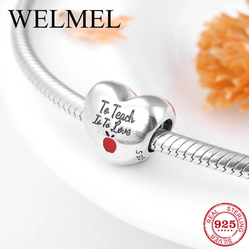 

New 925 Sterling Silver red enamel apple pattern heart shape beads Fit Original Pandora Charm Bracelet Jewelry making