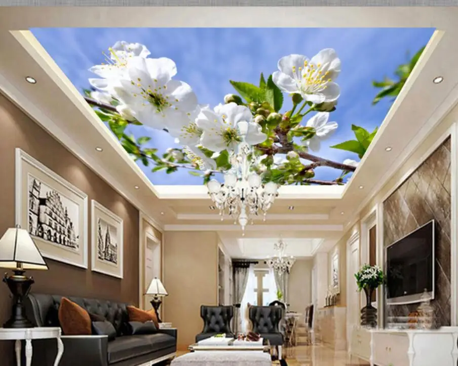 

sky clouds leaves orchid landscape ceiling mural Living Room Bedroom Ceiling Wall Papers Home Decor