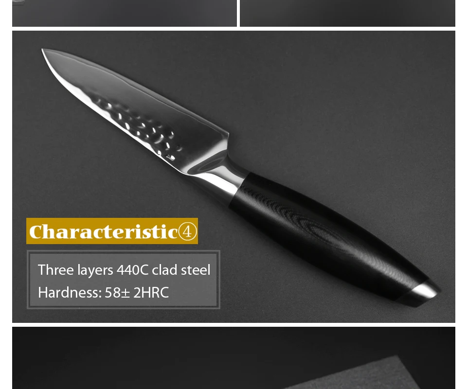 XINZUO 3,5 ''дюймовый нож для очистки овощей, 3 слоя 440C, стальные кухонные ножи, универсальный нож из нержавеющей стали, столовые приборы с ручкой G10