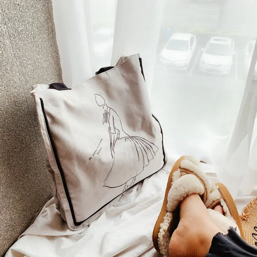 

Brand Women Canvas Shopping Bags 2019 New Women Designer Bags Large Capacity Handbags Female 34*13*36 CM