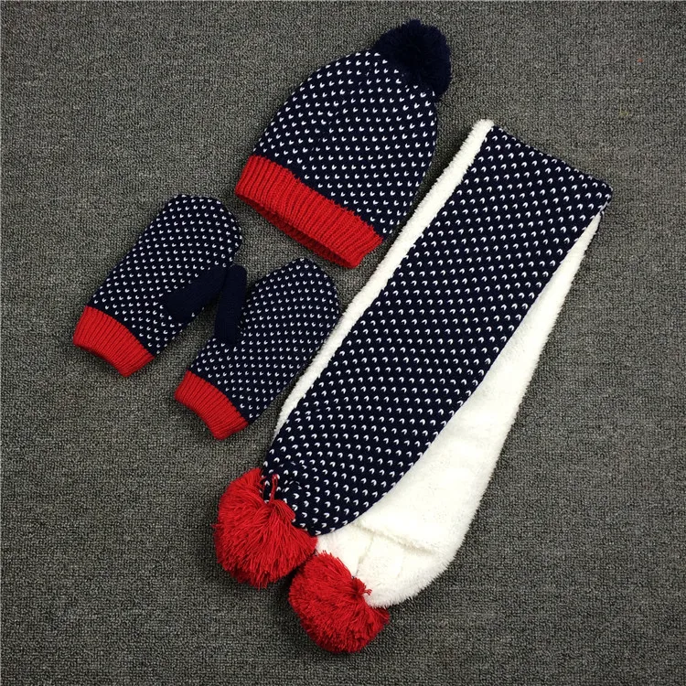 Толстый вязаный шарф с флагом, шапка, перчатки унисекс, детский шарф, комплект, шарф шляпа перчатки, комплекты зимняя шапка для девочек и мальчиков, перчатки и шарф