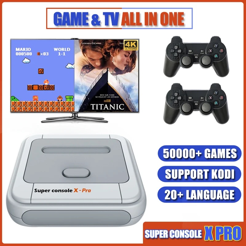 Super console x pro consolas de jogos de vídeo emulador suporte kodi wifi console retro embutido 50000 + jogos para psp ps1 n64 saída de tv
