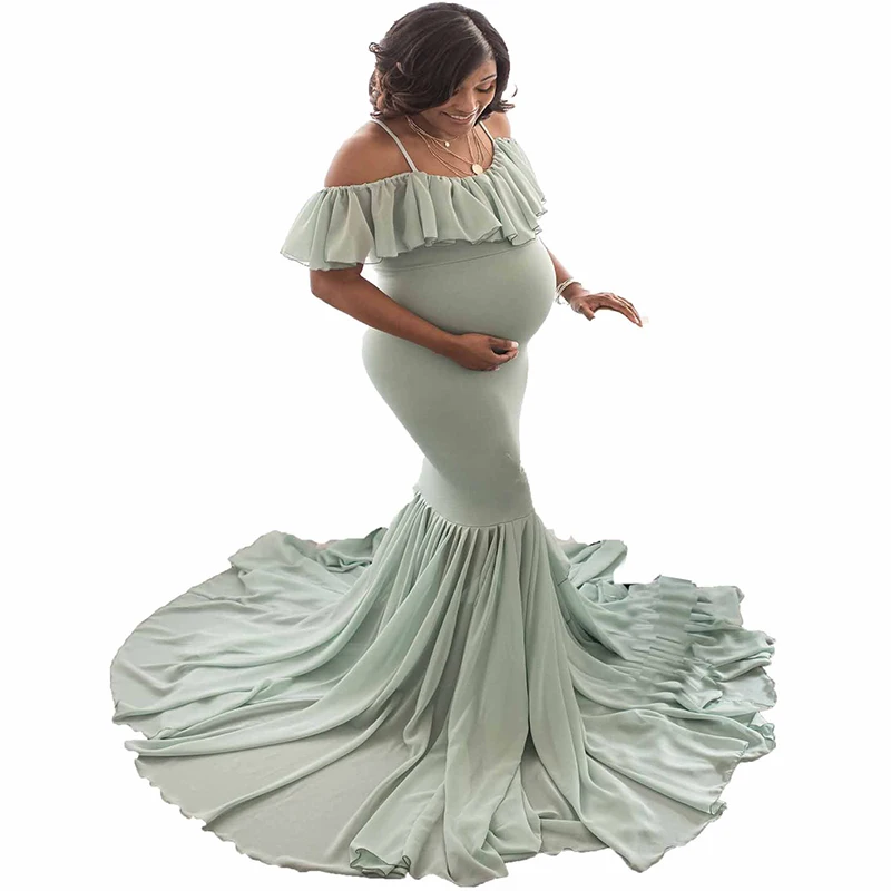 Платья для беременных с плоским плечом для фотосессии; реквизит для беременных; платье для беременных - Цвет: Light Green