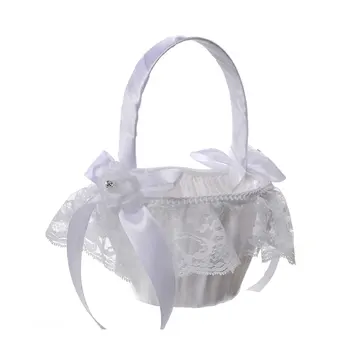 

Wedding Lace Ribbon Bowknot Flower Basket Ceremony Party Sweet Girls Bridesmaid Collection Fruit Candies Container