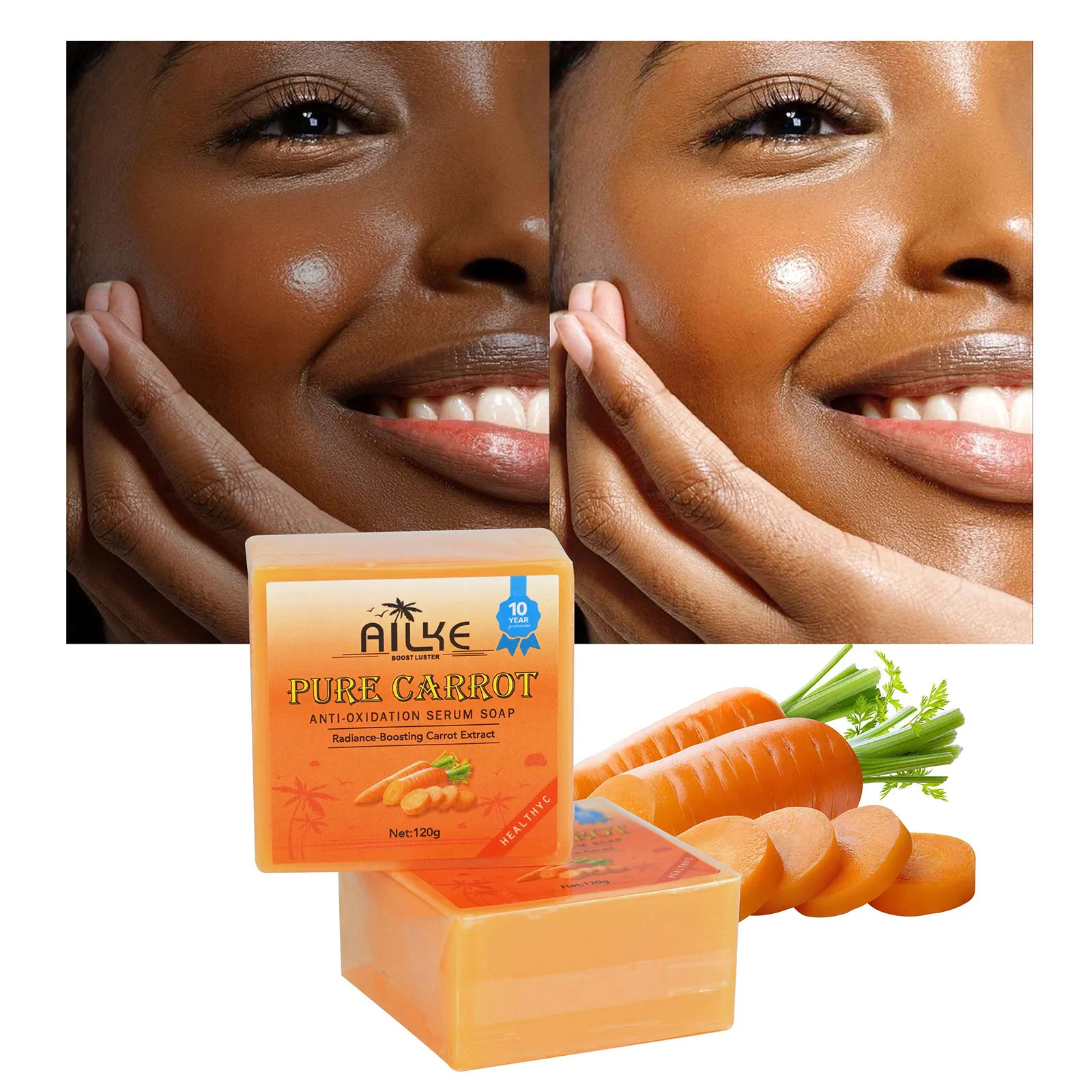 AILKE Pure Carrot Anti-Oxidation Serum Soap, Cleaning Stains, Skin Brightening Soap Bar, With Vitamin C, For Body And Face Use 2