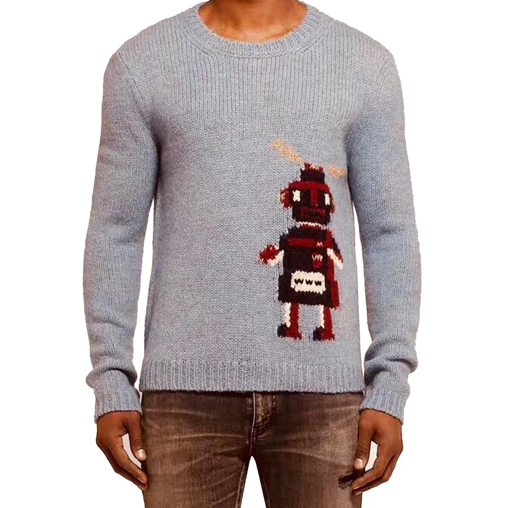 DUYOU New Autumn Winter Sweater Men Pullover Robot pattern Knitted Sweater Male Casual Fashion High Quality Sweater