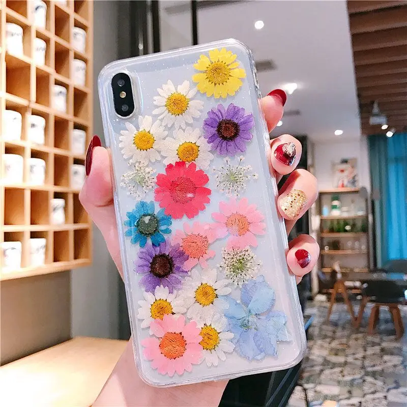 Для iPhone X XS Max XR 6 6S 7 8 Plus XR натуральные высушенные цветок ромашка Чехлы ручной работы симпатичный чехол Ins Мода с подарком