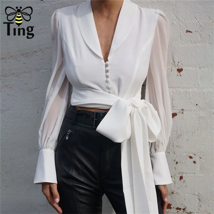 Tingfly Ins/Стильные повседневные блузки на пуговицах спереди, модная шикарная блузка с бантом на талии, рубашка, весенне-летний уличная рубашка
