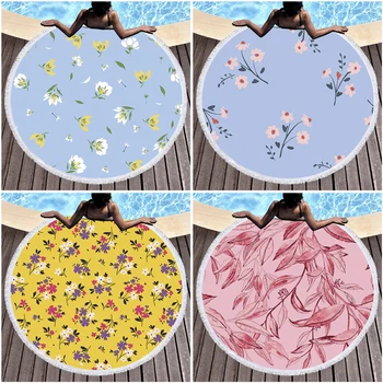

Plant Print Beach Towel Round 150Cm Flower Towel Beach Printed Toallas Summer Swimming Towel Bohemia Mats Blanket