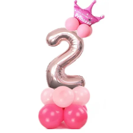 14 шт., костюм на день рождения, 1, 2, 3, 4, 5, 6, 7, 8, 9, 0, шар с цифрами, розовое золото, колонна, Золотая Корона, шары на день рождения, вечерние шары - Цвет: Pink 2