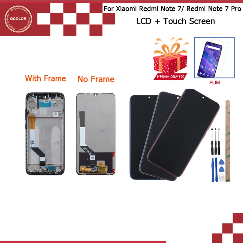 

ocolor For XiaoMi Redmi Note 7 LCD Display + Touch Screen Replacement For XiaoMi Redmi Note 7 Pro +Frame+Film+Tools And Adhesive