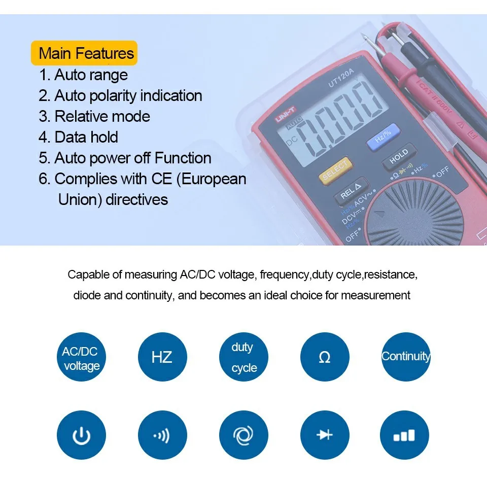 Мини цифровой мультиметр UNI-T UT120A ЖК карманный размер Авто Диапазон мультиметр AC DC Вольтметр Омметр частотомер 4000 кол-во