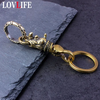 

Retro Keychain Pendant Brass Rhino Buckle Motorcycle Key Chain Ring Hanging Jewelry DIY Keyring Hook Accessories American Casual